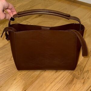 Flattered Brown Leather Top-Handle Shoulder Bag